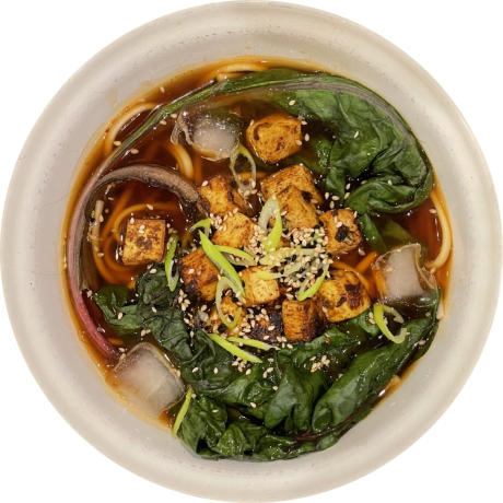 Noodle soup with tofu and greens